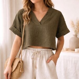 Minimalist Boxy Crop Top Neutral Short Sleeve Oversized Fit Size M